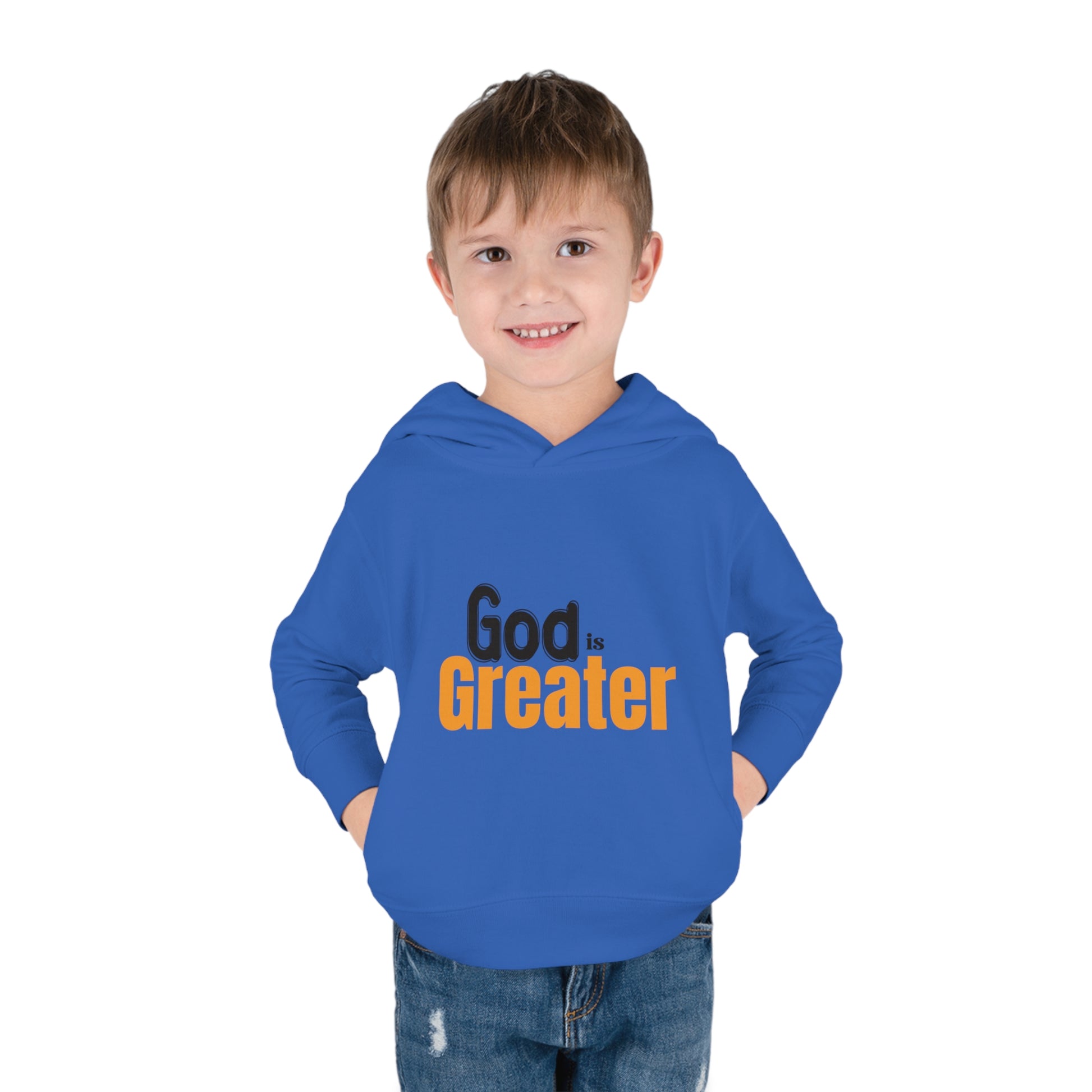 God Is Greater Christian Toddler Pullover Fleece Hoodie Printify