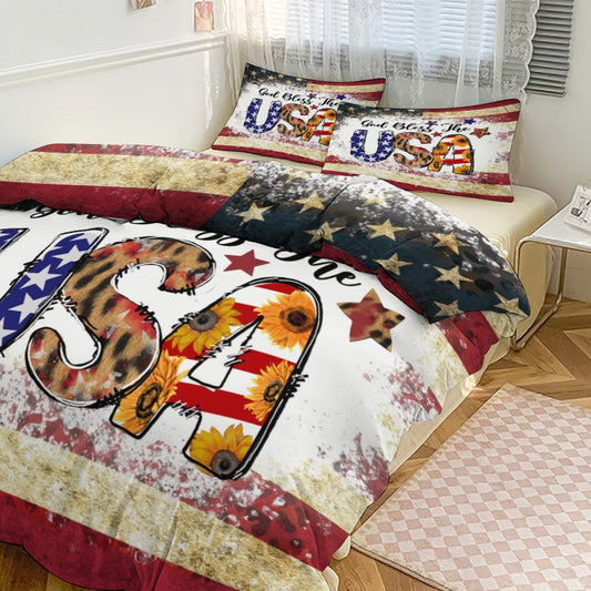 God Bless The USA Patriotic Christian 3-Piece Comforter Bedding Set-86"×70"/ 218×177cm SALE-Personal Design