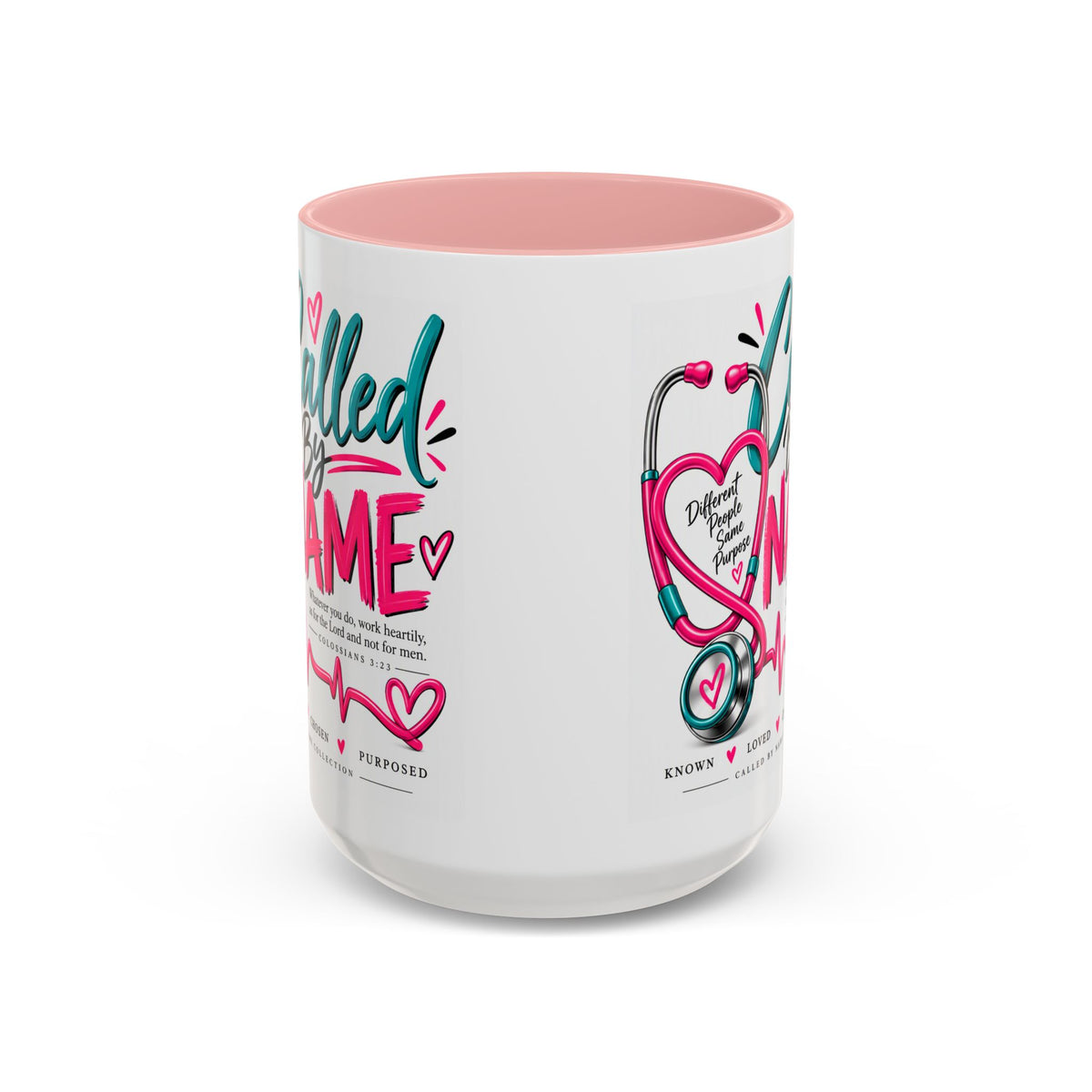 Called By Name Christian nurse coffee mug with stethoscope design