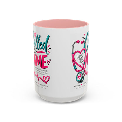 Called By Name Christian nurse coffee mug with stethoscope design