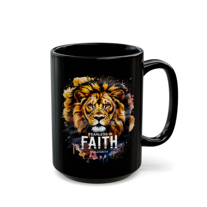 Fearless in Faith Lion Black Ceramic Mug - 11oz & 15oz - Inspirational Ceramic Coffee Cup