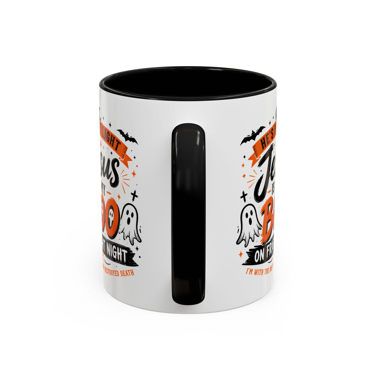 Christian Coffee Mug — "He's My Light, Jesus Is My Boo" Halloween Accent Mug