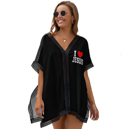I Love Him  Women's Christian Swimsuit Cover-up