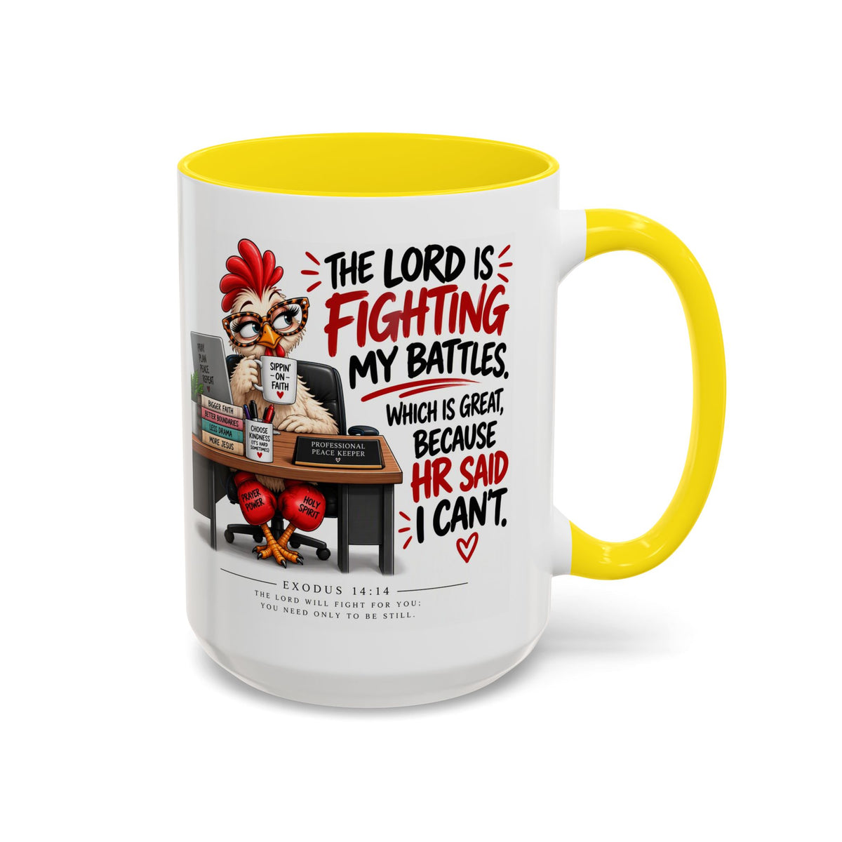 Inspirational Accent Coffee Mug — “The Lord Is Fighting My Battles” Faith Quote (11/15oz)