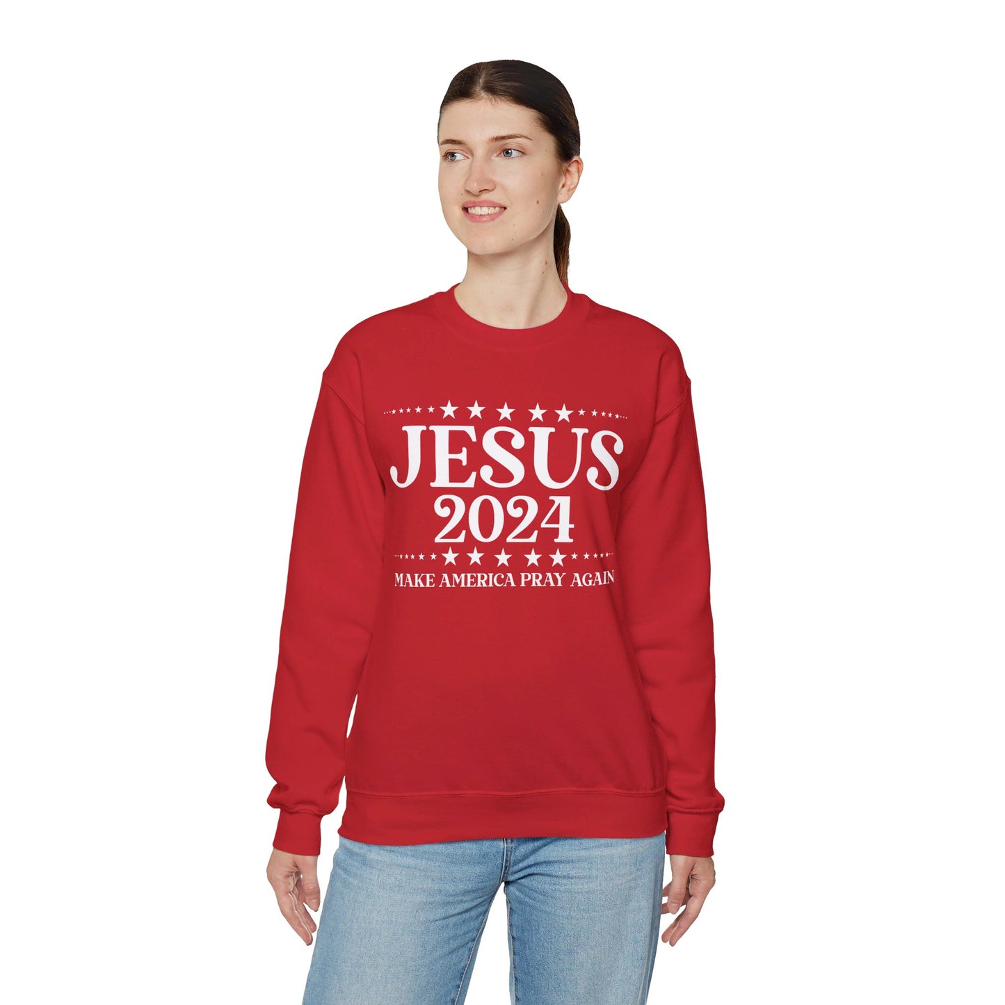 Jesus 2024 Make America Pray Again   Unisex Heavy Blend™ Crewneck Christian Sweatshirt