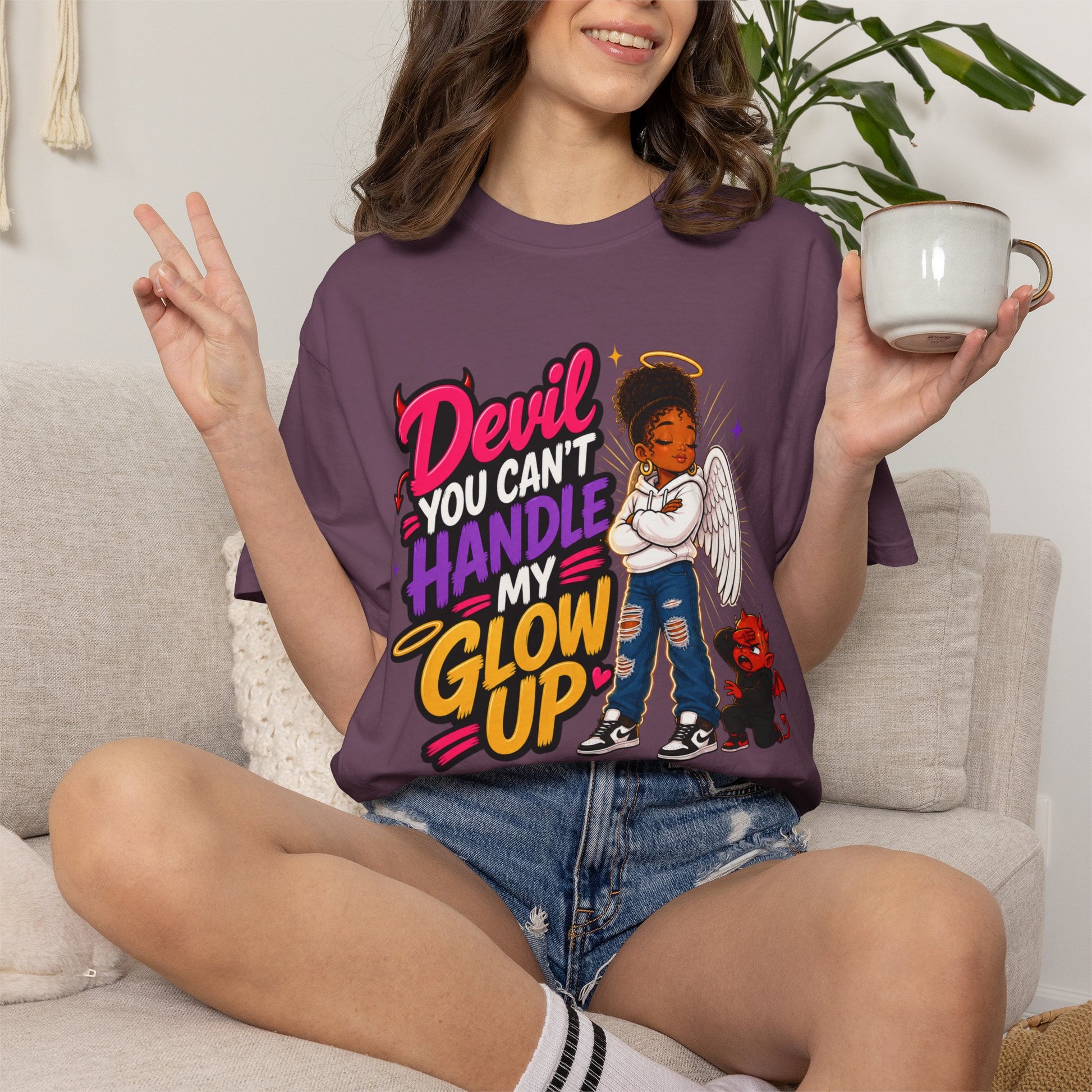 Devil You Can't Handle My Glow Up T-Shirt — Angel Girl Graphic Tee - ClaimedbyGodDesigns