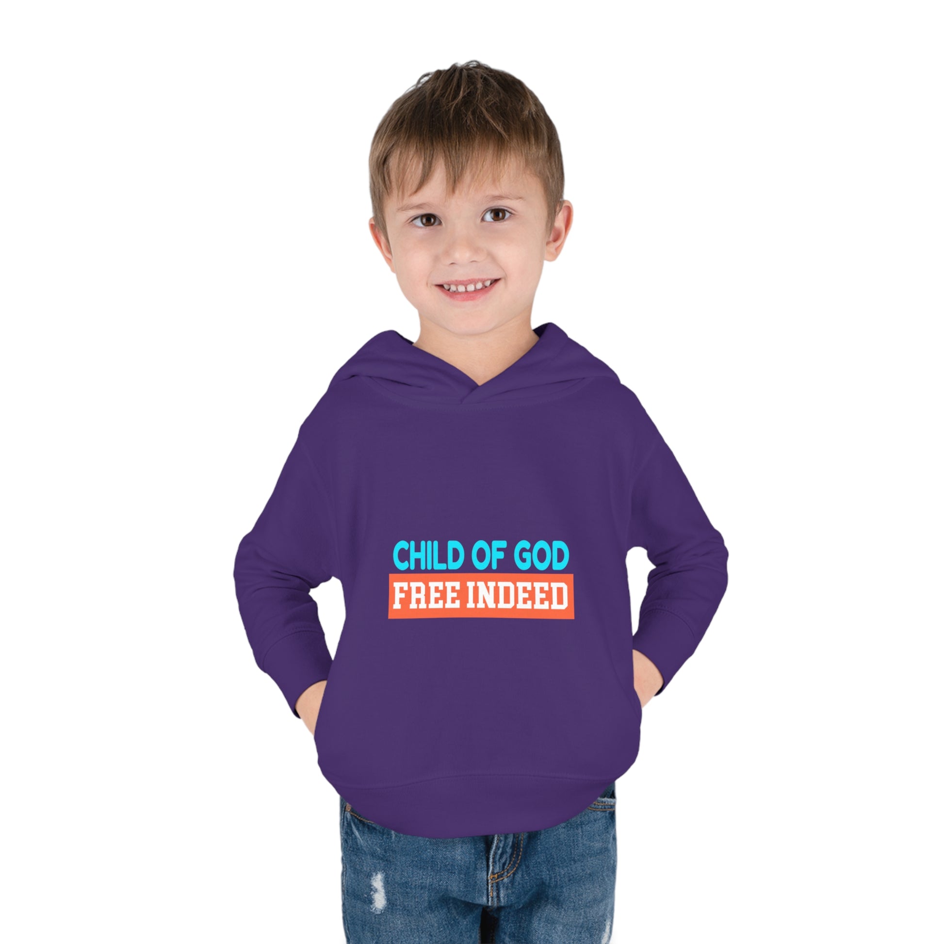 Child Of God Free Indeed Christian Toddler Pullover Fleece Hoodie Printify