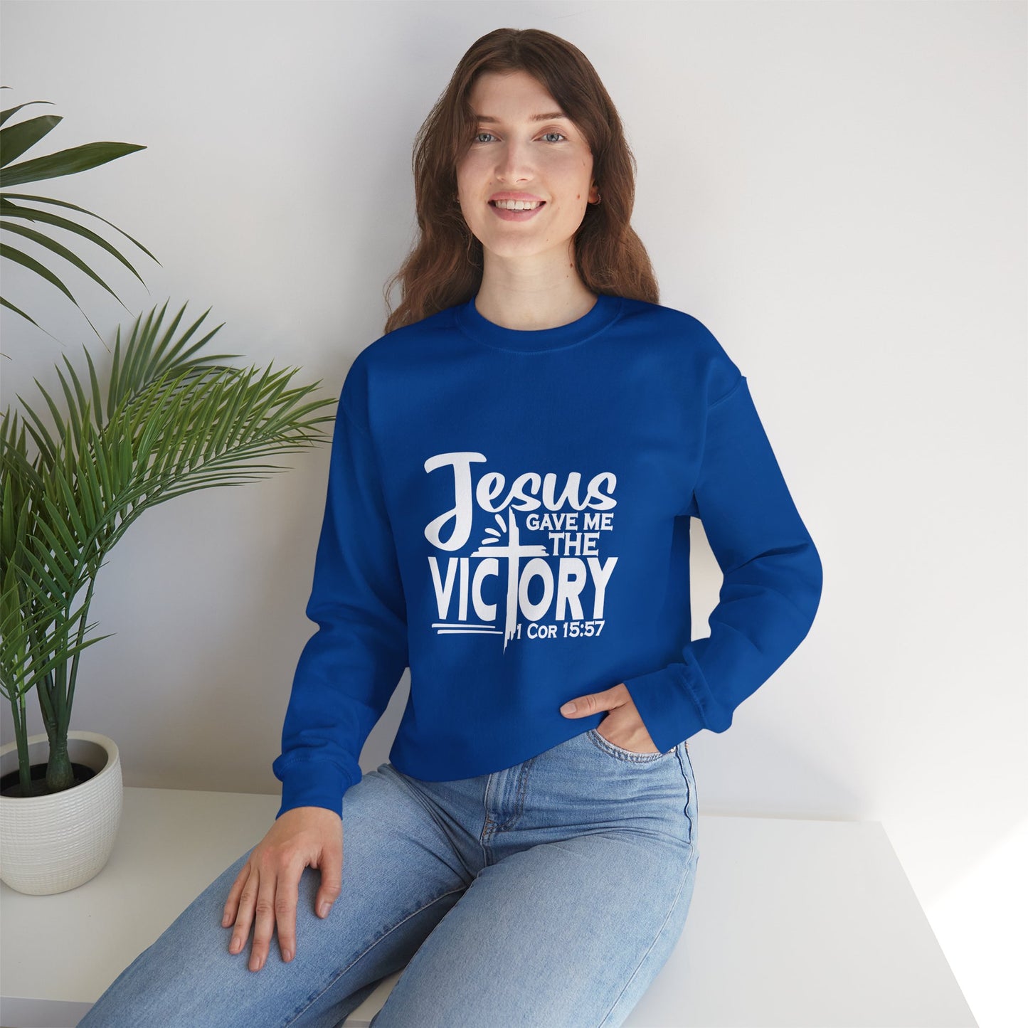 Jesus Gave Me The Victory Unisex Heavy Blend™ Crewneck Christian Sweatshirt