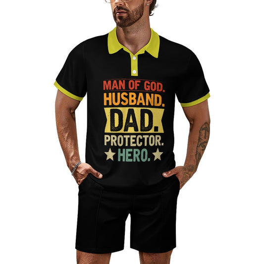 Man Of God Husband Dad Protector Hero Men's Christian Casual Outfit Polo Set SALE-Personal Design