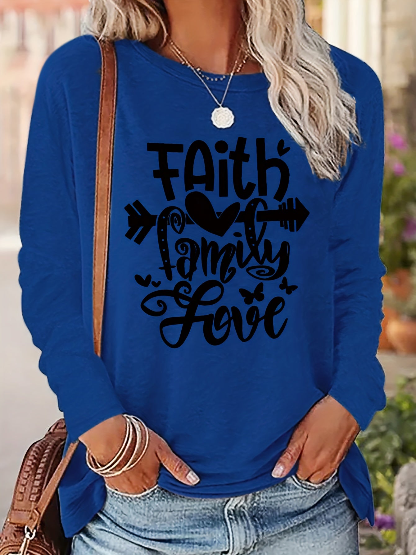 Faith Family Love Women's Christian Pullover Sweatshirt claimedbygoddesigns