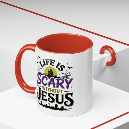 Coffee Mug — “Life Is Scary Without Jesus” Halloween Christian Accent Mug (11/15oz)