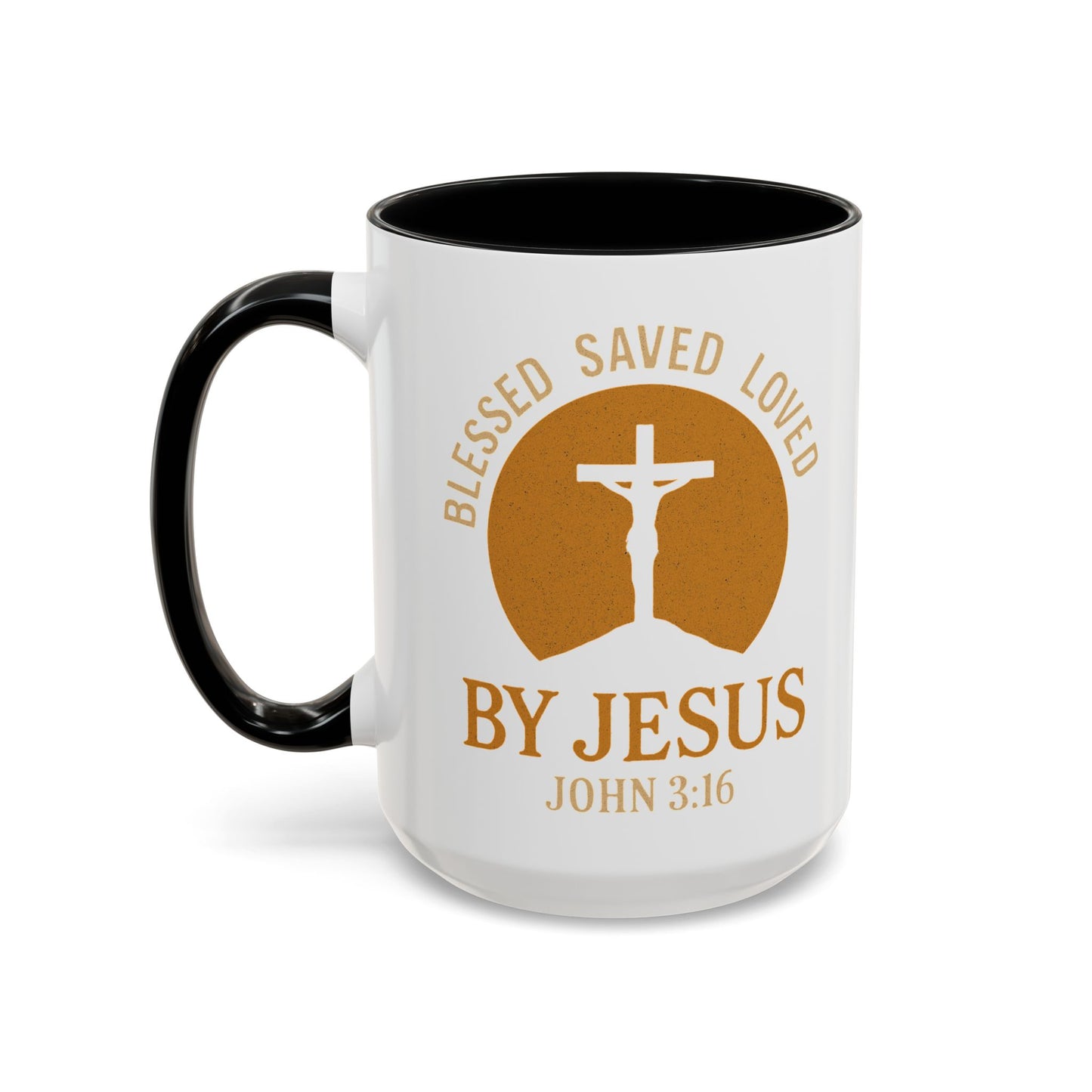 Inspirational Accent Coffee Mug - Blessed, Saved, Loved by Him | John 3:16