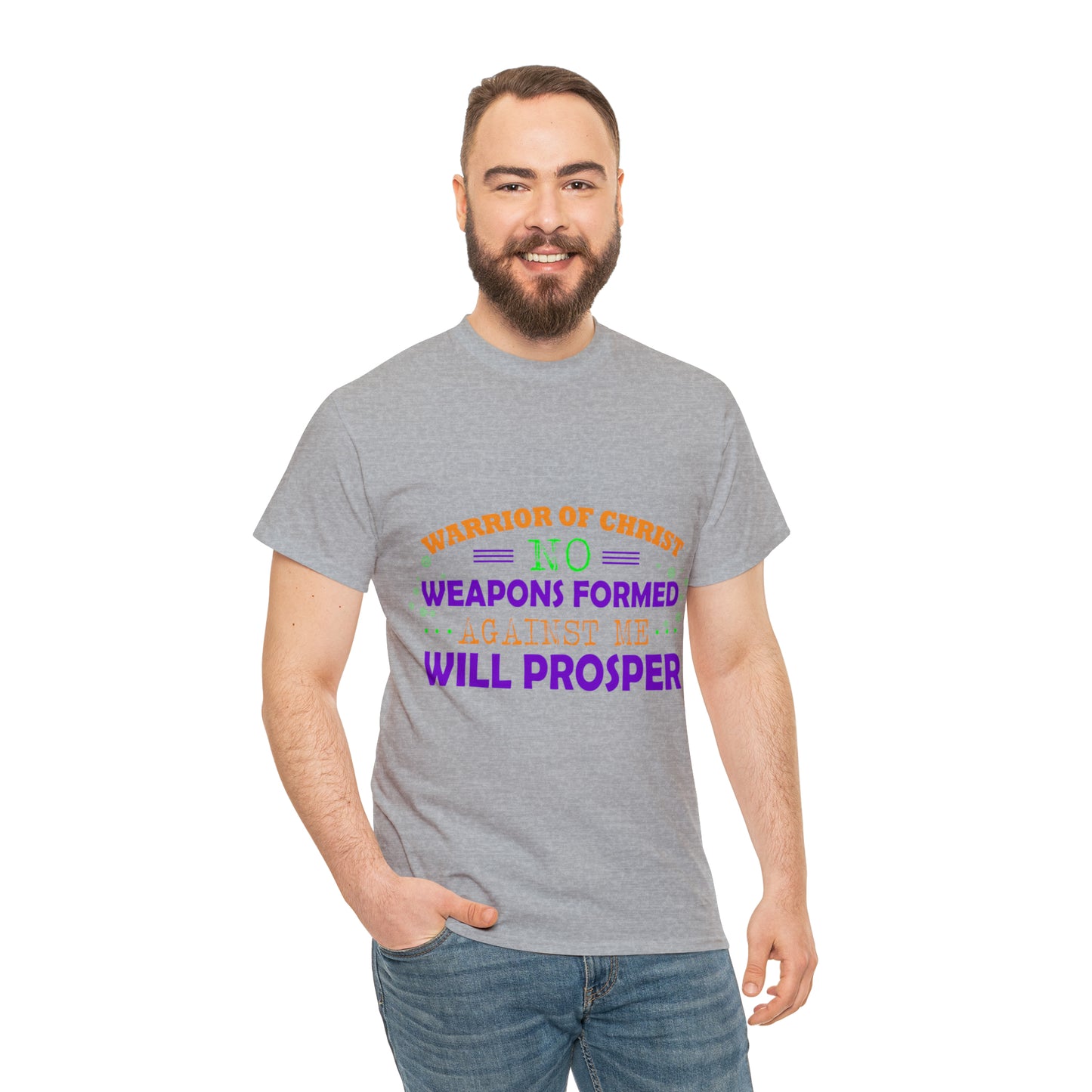 Warrior Of Christ No Weapons Formed Against Me Will Prosper Unisex Heavy Cotton Tee