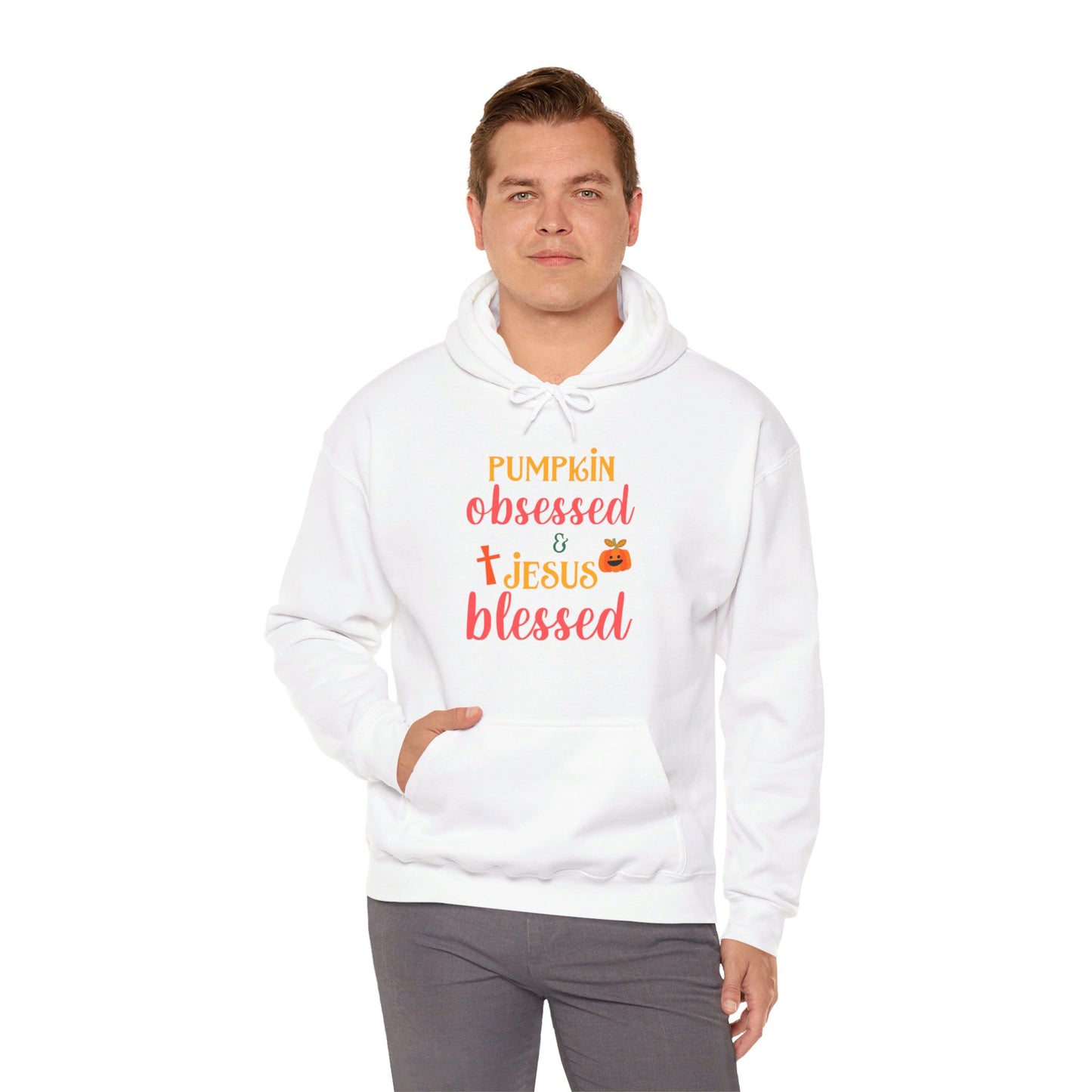 Pumpkin Obsessed And Jesus Blessed Halloween Unisex Christian Pullover Hooded Sweatshirt