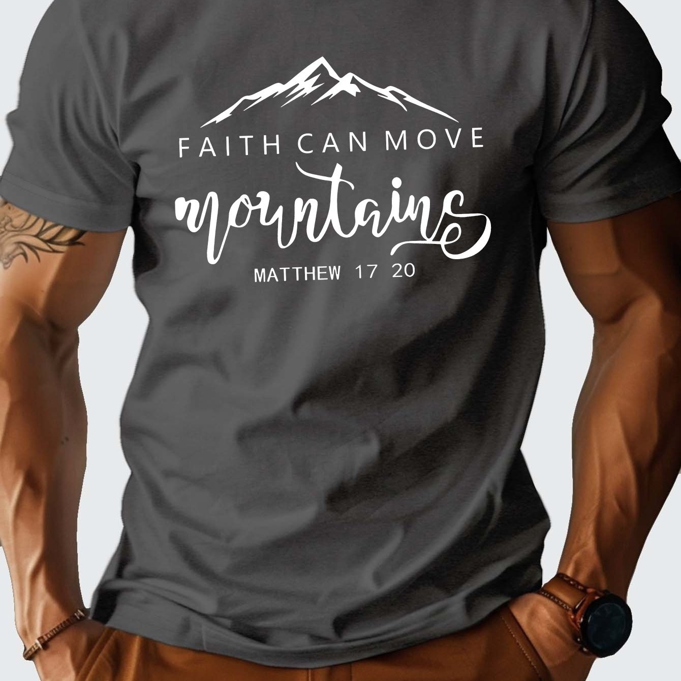 FAITH CAN MOVE Mountains Men's Christian T-shirt claimedbygoddesigns