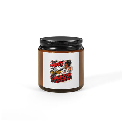 Soy Candle – “Hell’s Agenda Has Been Canceled” Amber Jar - ClaimedbyGodDesigns