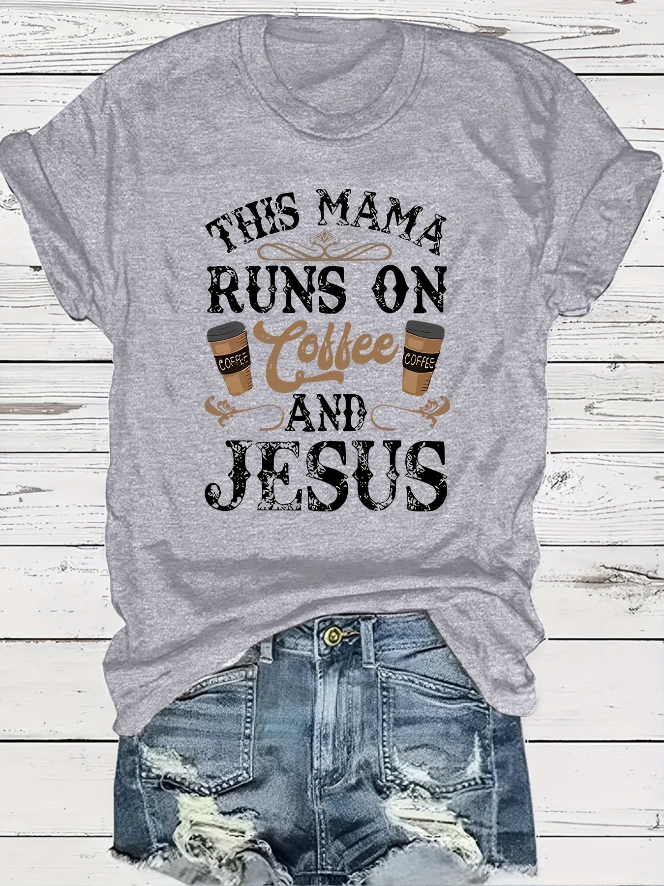 This Mama Runs On coffee And Jesus Plus Size Women's Christian T-shirt claimedbygoddesigns