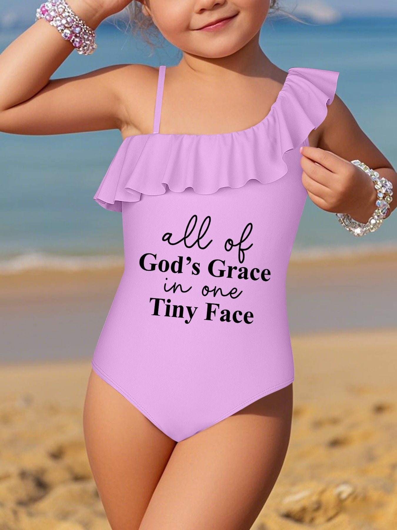 All Of His Grace In One Tiny Face Kid's Christian Swimsuit - ClaimedbyGodDesigns