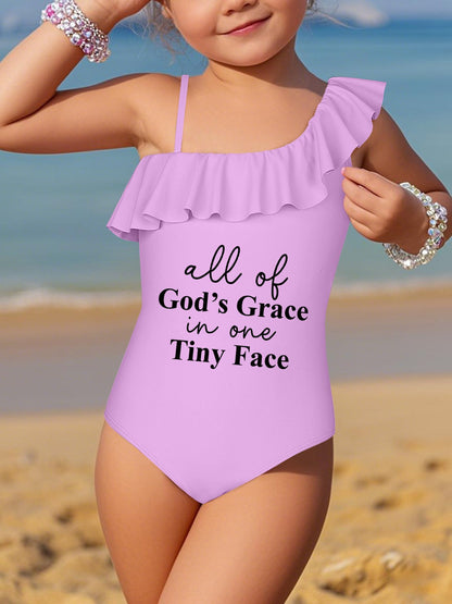 All Of His Grace In One Tiny Face Kid's Christian Swimsuit - ClaimedbyGodDesigns
