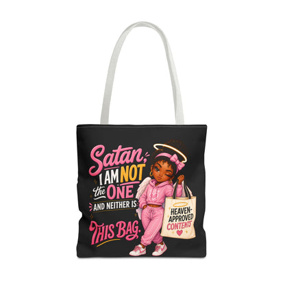 Tote Bag — "Satan I Am Not The One" Retro Angel Girl Tote (Heaven Approved Content) - ClaimedbyGodDesigns