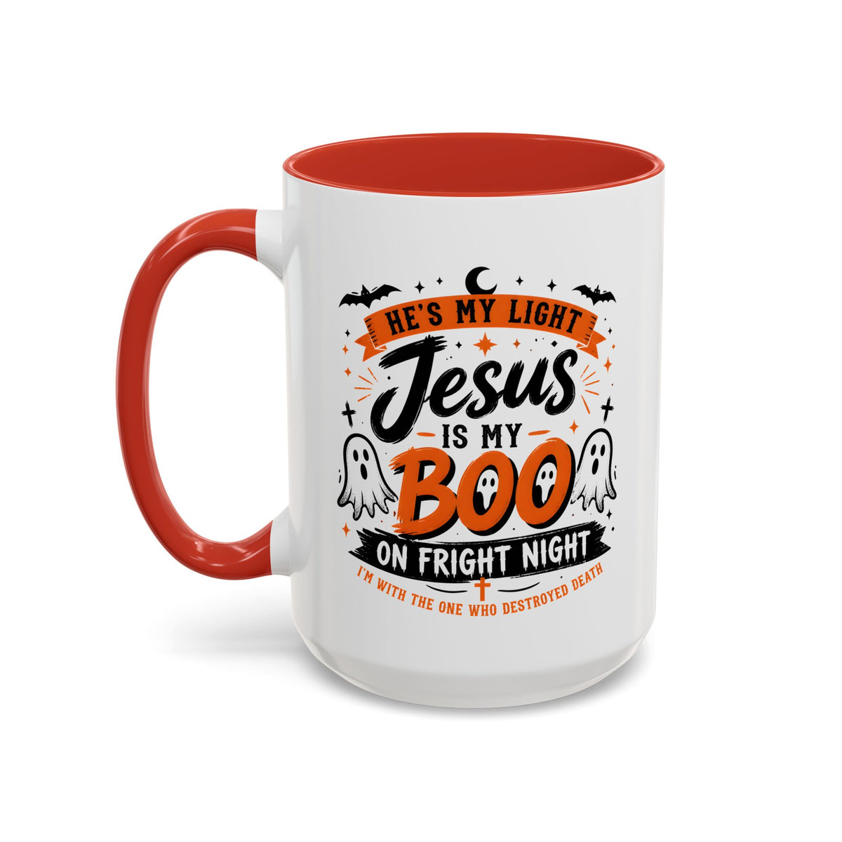 Christian Coffee Mug — "He's My Light, Jesus Is My Boo" Halloween Accent Mug