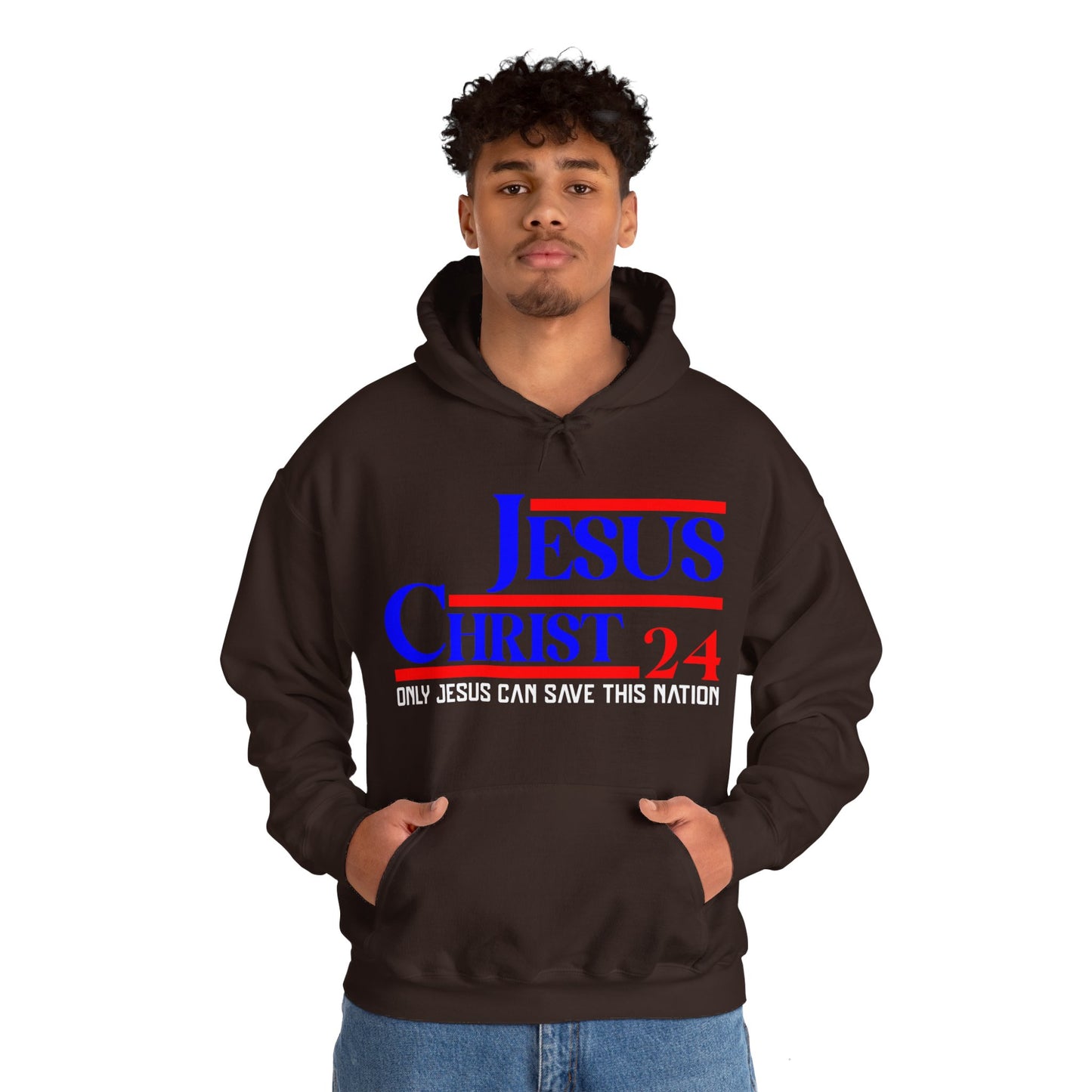 Jesus Christ 2024 Only Jesus Can Save This Nation Election Year Unisex Christian Hooded Pullover Sweatshirt