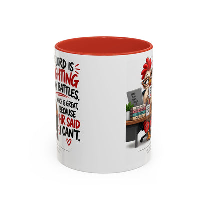 Inspirational Accent Coffee Mug — “The Lord Is Fighting My Battles” Faith Quote (11/15oz)