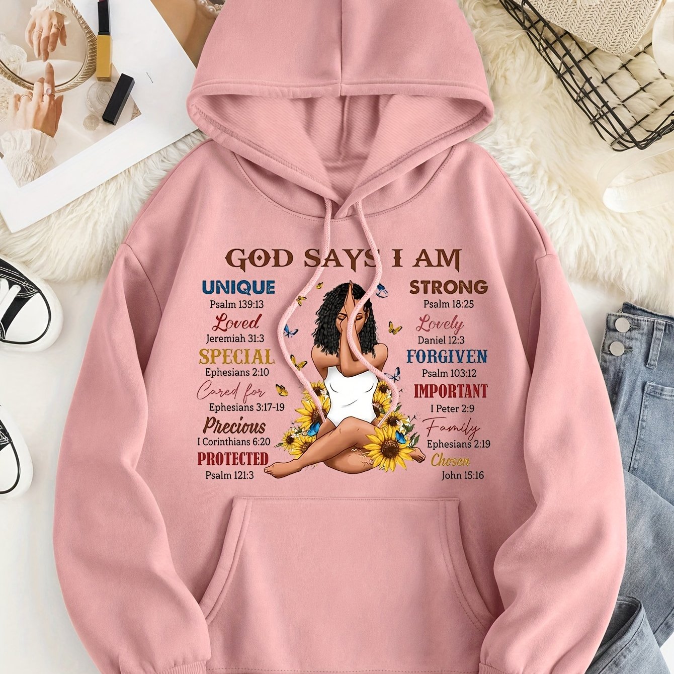 God Says I Am Women's Christian Pullover Hooded Sweatshirt claimedbygoddesigns