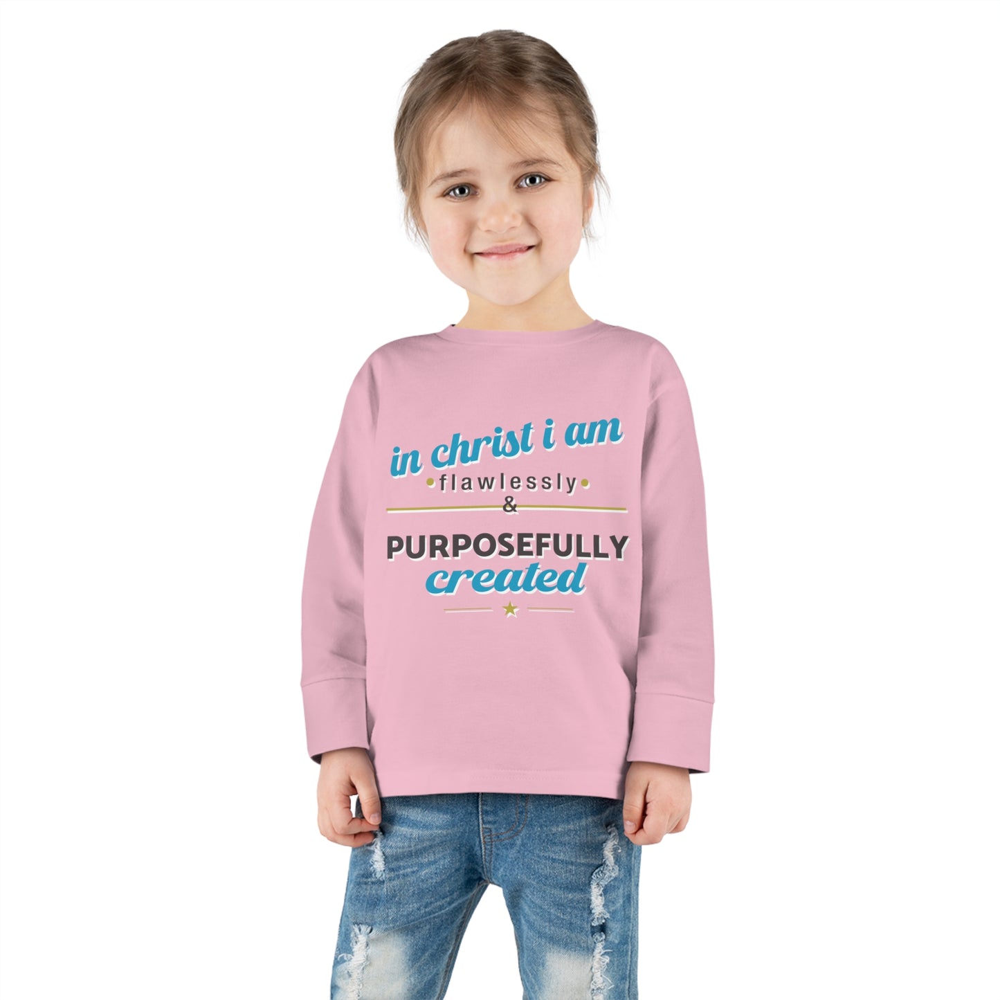 In Christ I Am Flawlessly And Purposefully Created Toddler Christian Sweatshirt Printify