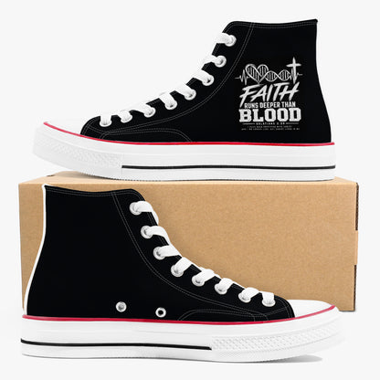 Faith Runs Deeper Than Blood unisex Christian high-top canvas sneakers, view 8