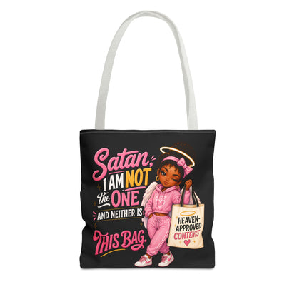 Tote Bag — "Satan I Am Not The One" Retro Angel Girl Tote (Heaven Approved Content) - ClaimedbyGodDesigns