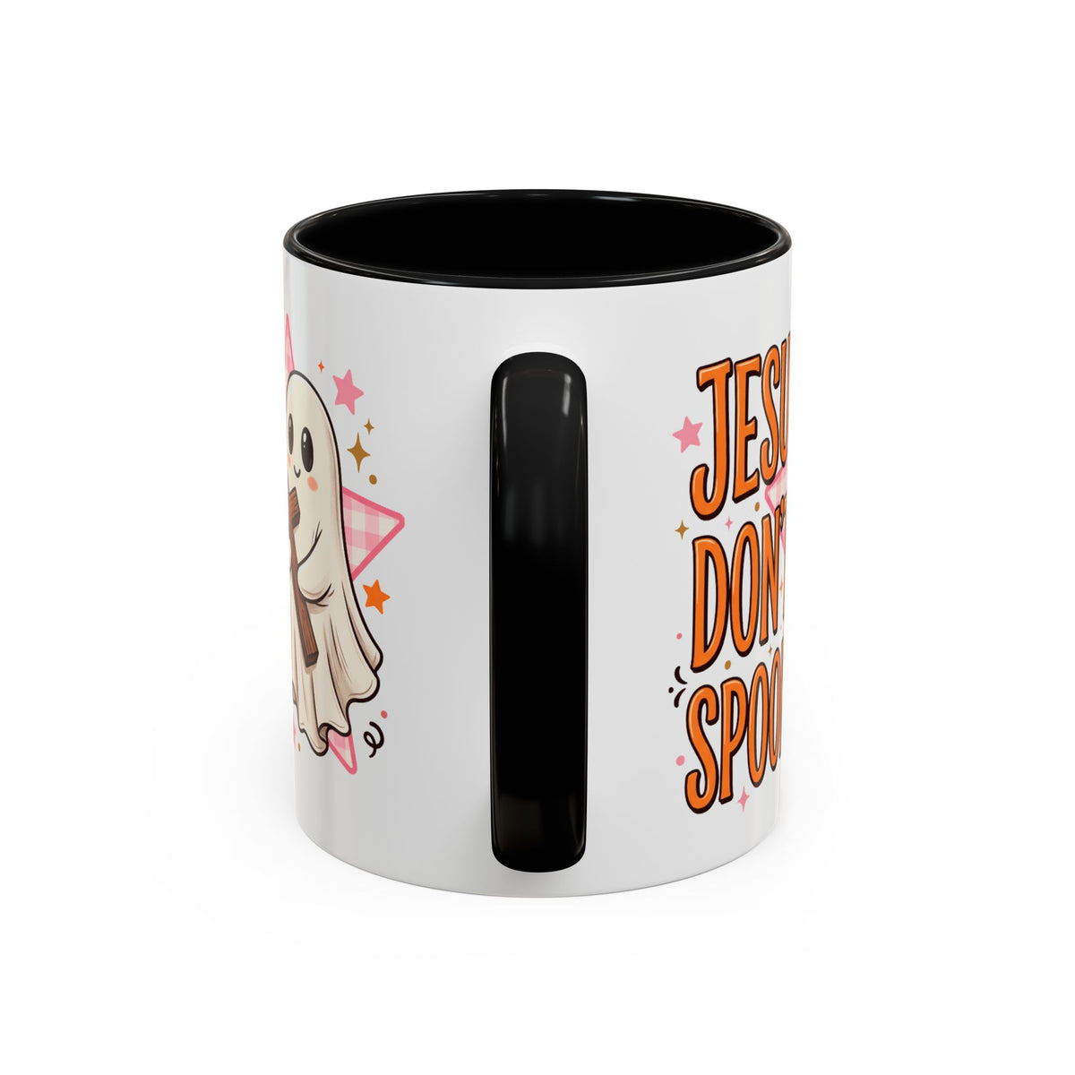 Accent Coffee Mug — "Jesus Don't Spook!" Cute Ghost Christian Coffee Mug (11/15oz)