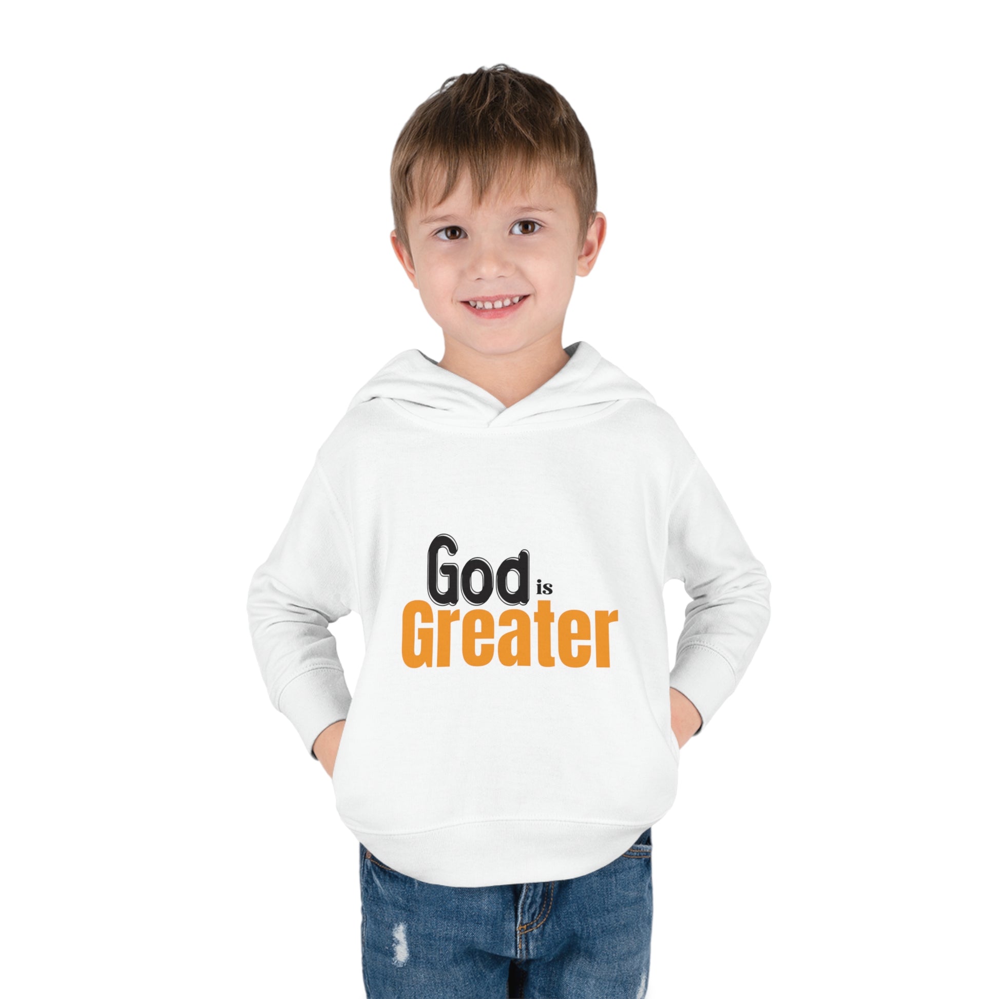 God Is Greater Christian Toddler Pullover Fleece Hoodie Printify