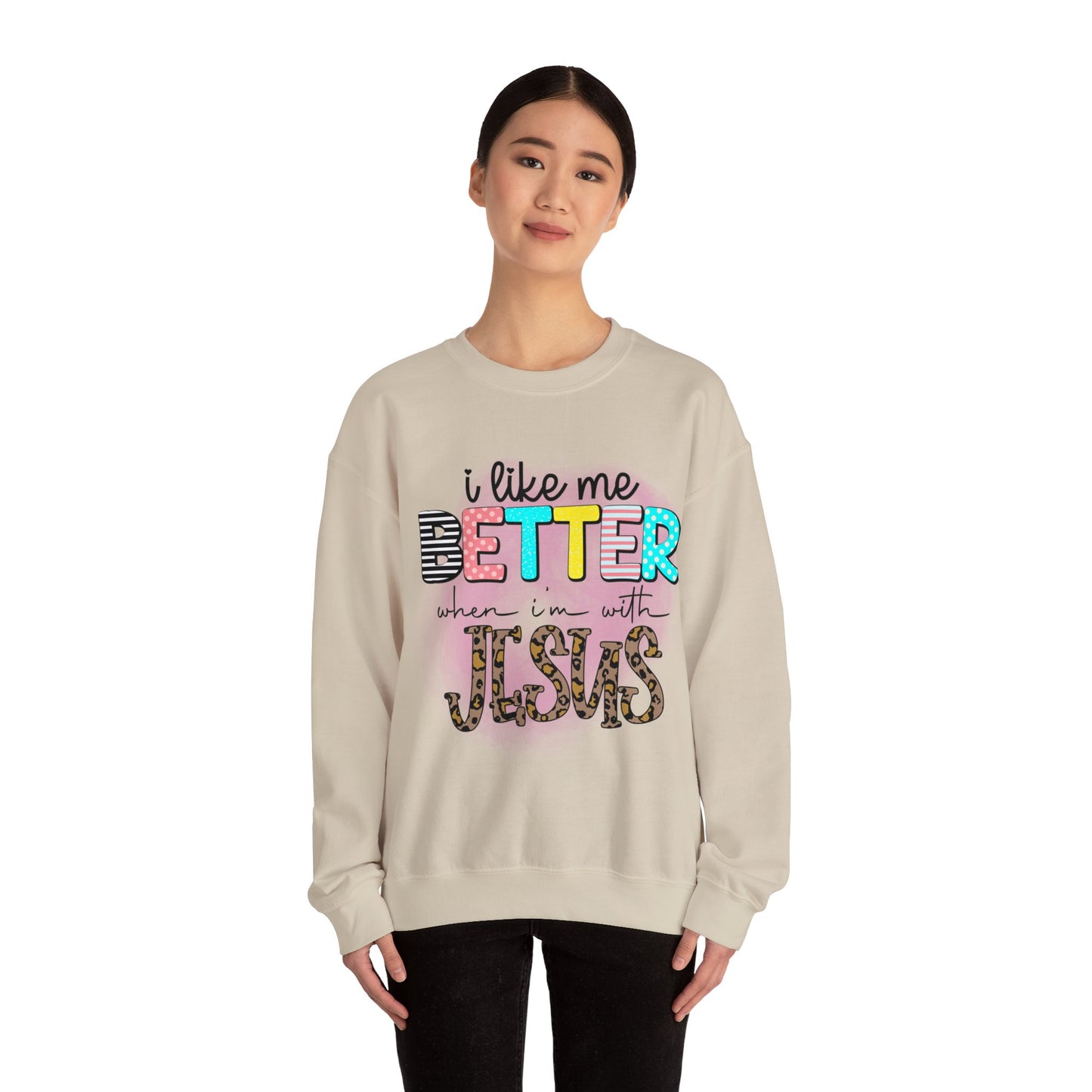 I Like Me Better When I'm With Jesus Unisex Heavy Blend™ Crewneck Christian Sweatshirt