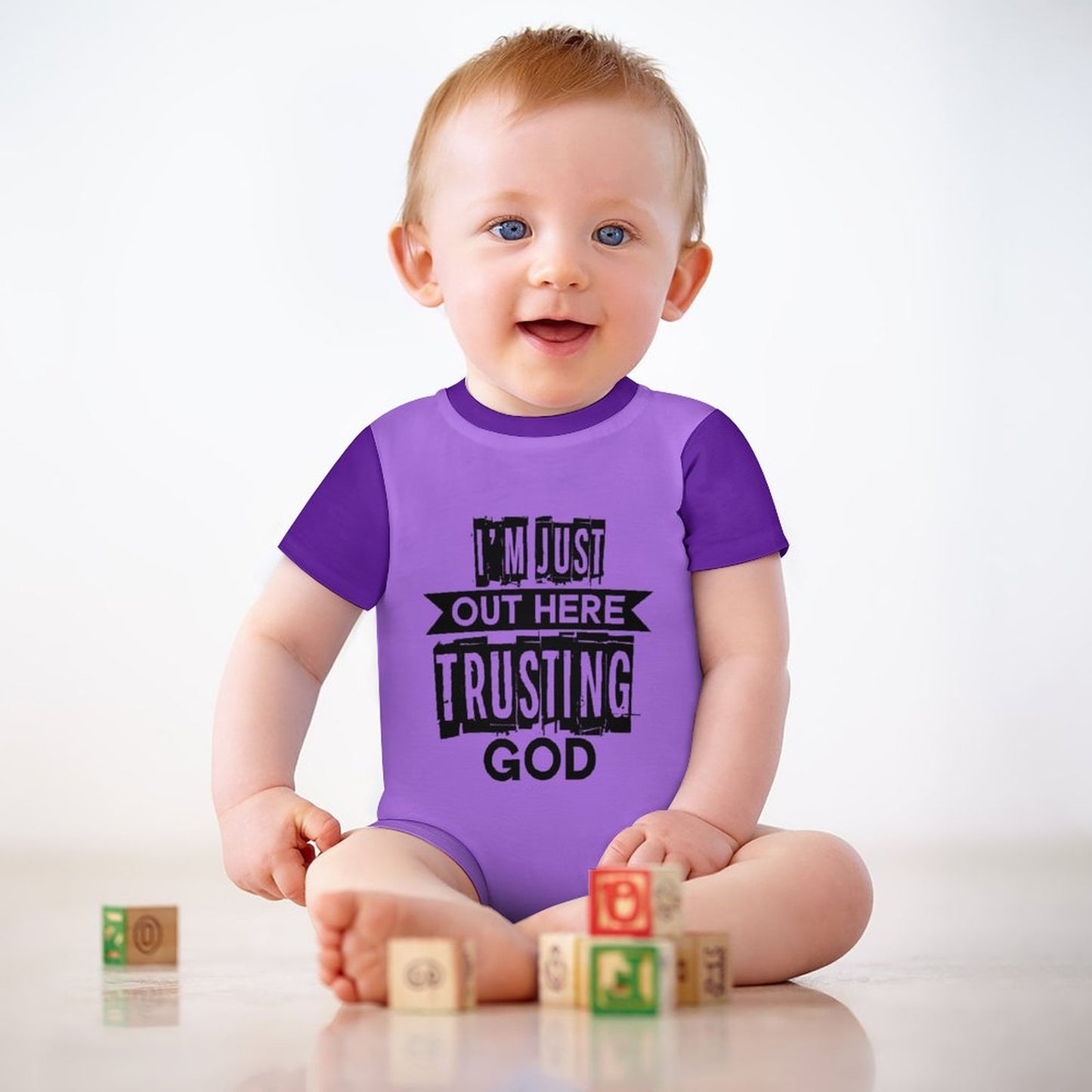 I'm Just Out Here Trusting God Christian Baby Onesie SALE-Personal Design