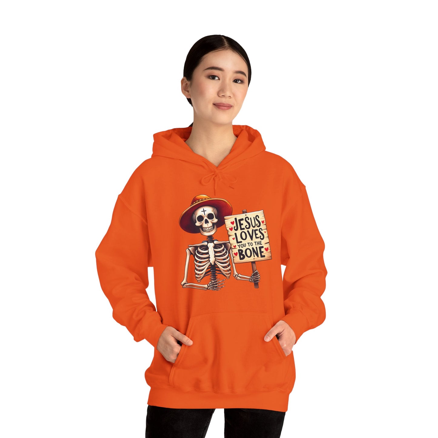 Jesus Loves You To The Bone (Halloween Themed) Unisex Christian Hooded Pullover Sweatshirt