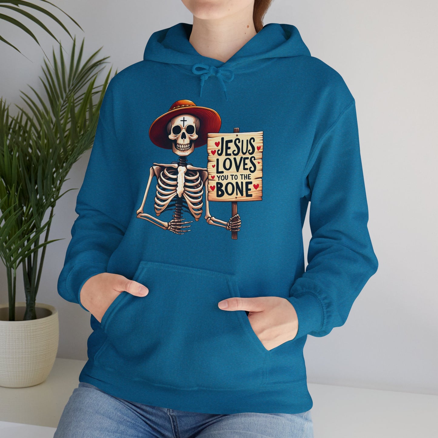 Jesus Loves You To The Bone (Halloween Themed) Unisex Christian Hooded Pullover Sweatshirt