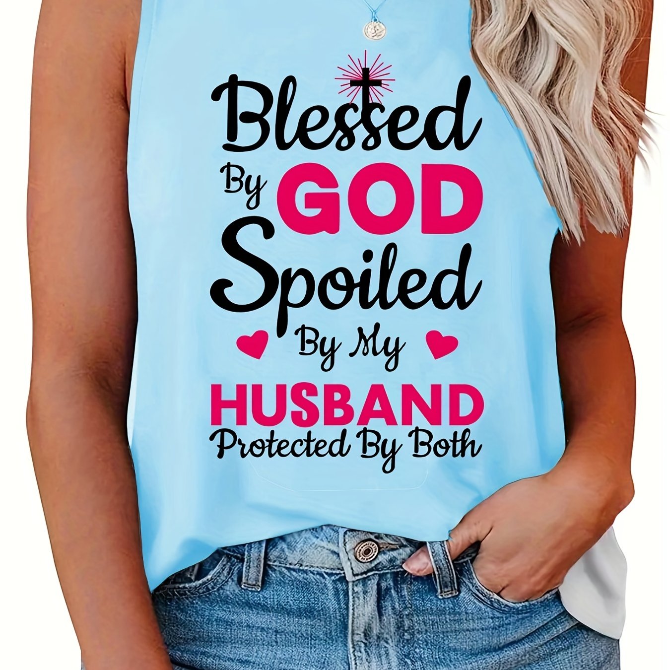 Blessed By God Spoiled By My Husband Protected By Both Women's Christian Tank Top claimedbygoddesigns