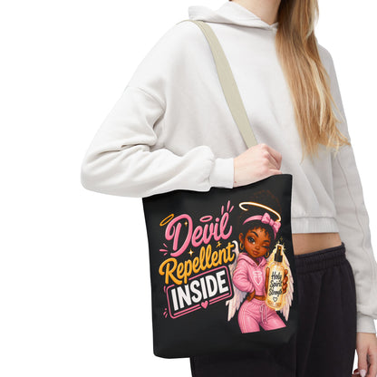 Tote Bag - "Devil Repellent Inside" Angel Girl Graphic Tote | Cute Protective Faith Gift - ClaimedbyGodDesigns