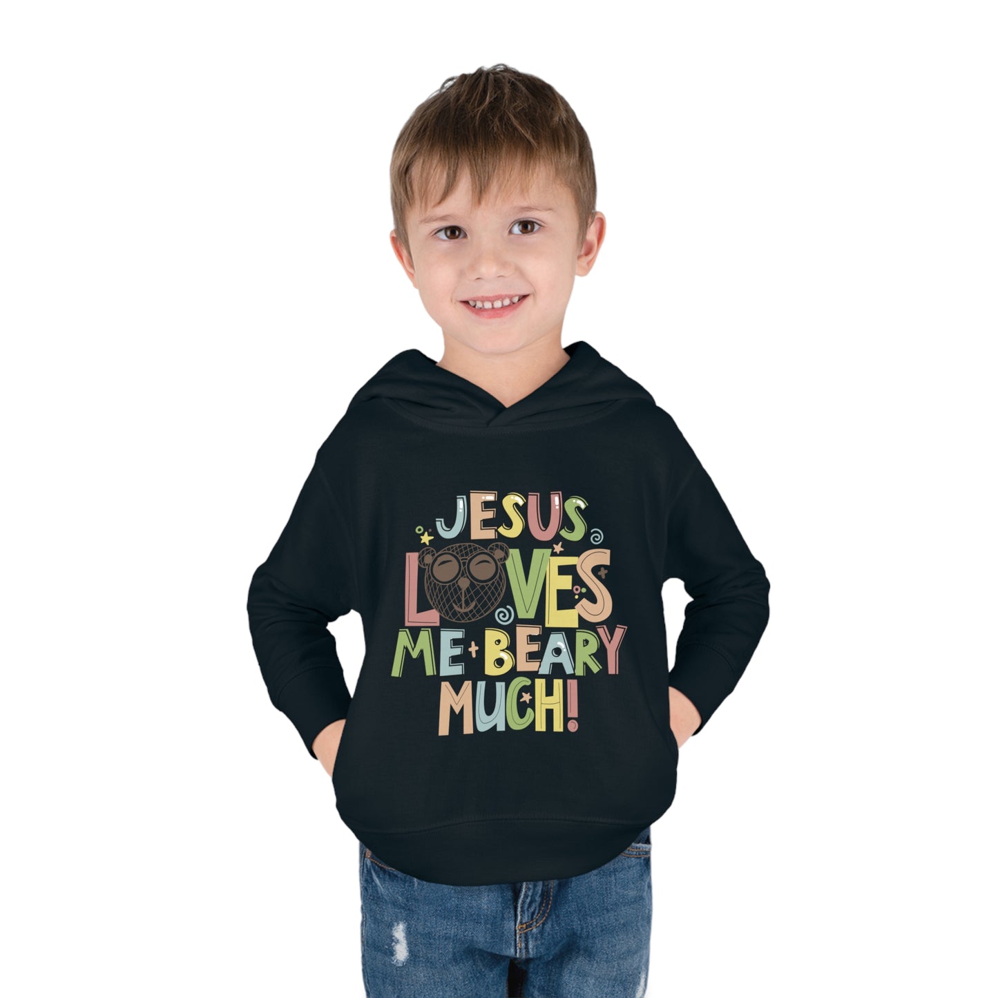 Jesus Loves Me Beary Much Toddler Pullover Fleece Hooded Sweatshirt