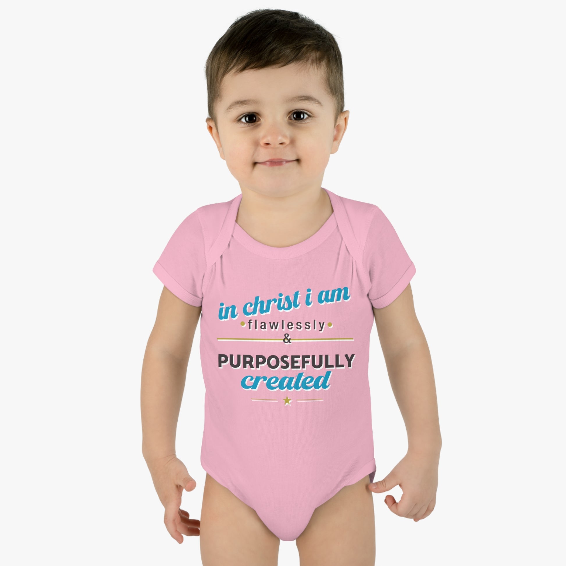 In Christ I Am Flawlessly And Purposefully Created Christian Baby Onesie Printify