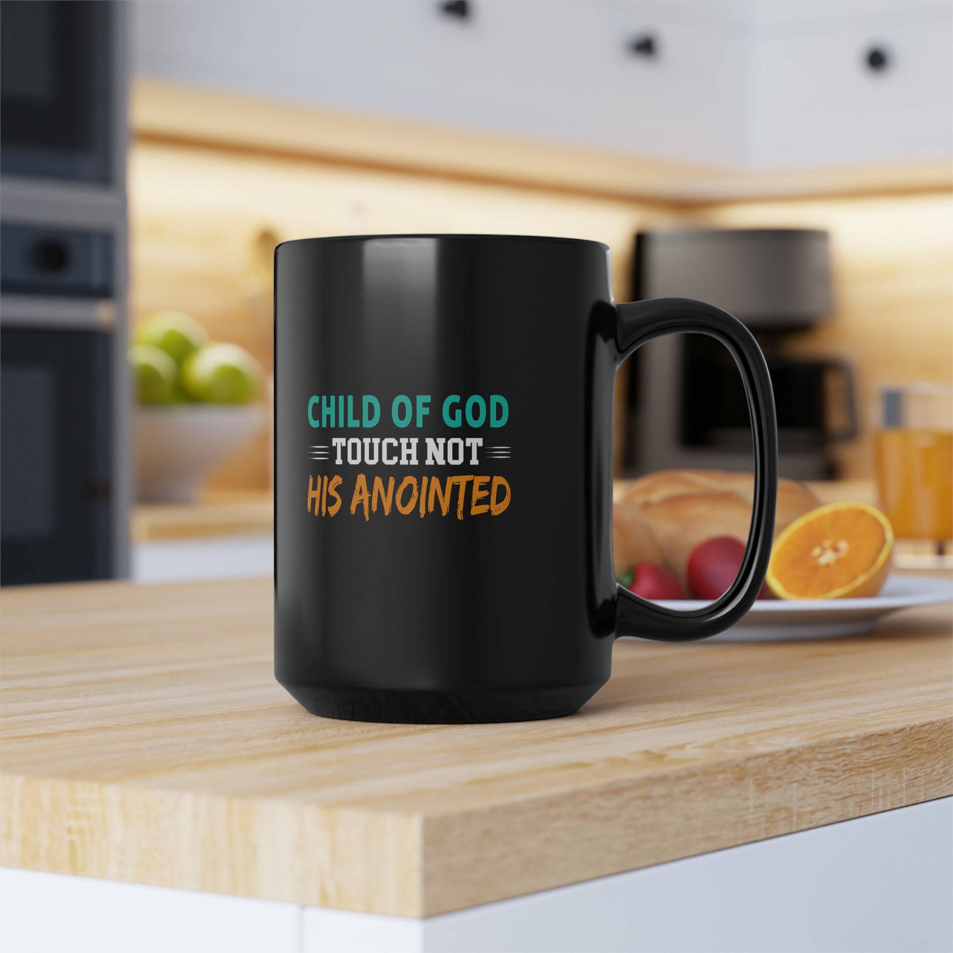 Child Of God Touch Not His Anointed Christian Black Ceramic Mug, 15oz (double sided print) Printify