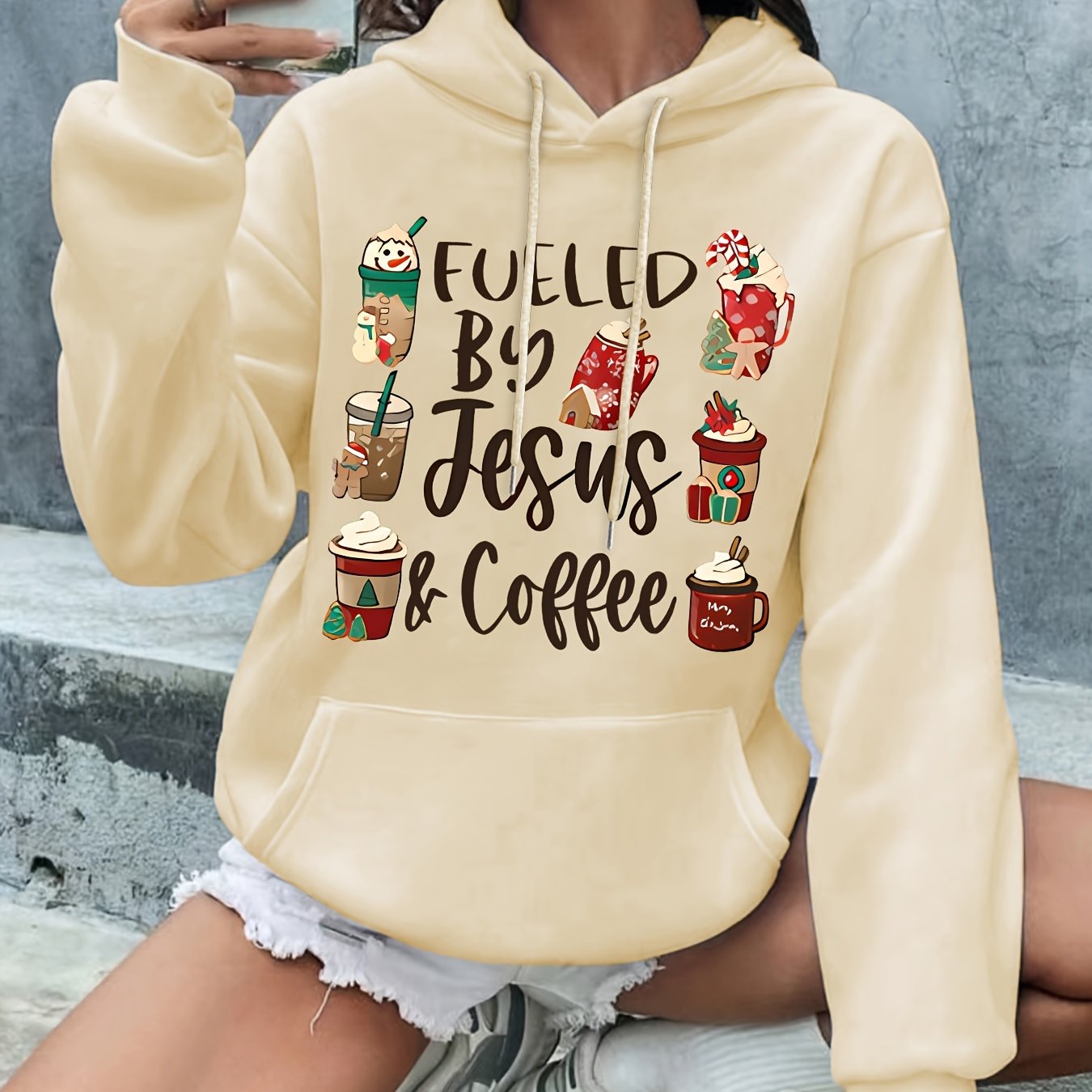 Fueled By Jesus & Coffee Women's Christian Pullover Hooded Sweatshirt claimedbygoddesigns