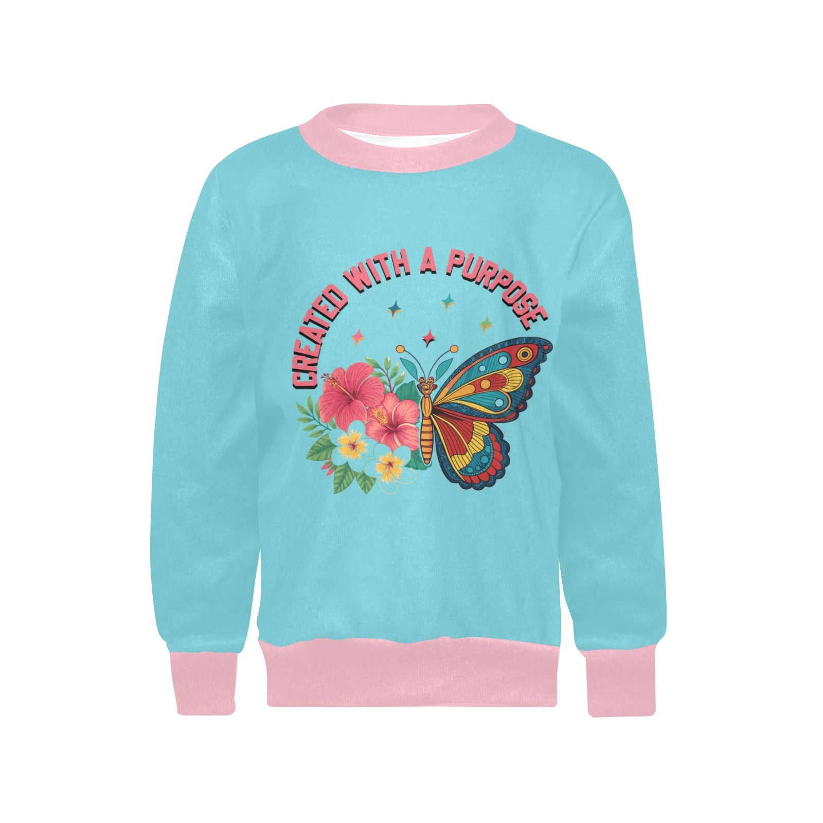 Created With A Purpose Girls' All Over Print Crew Neck Sweater - ClaimedbyGodDesigns