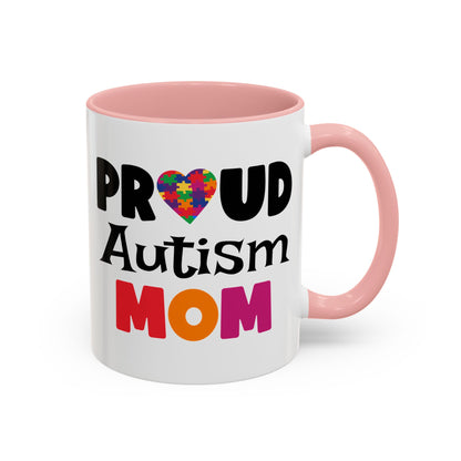 Proud Autism Mom Coffee Mug - Colorful Heart Design (11, 15oz)