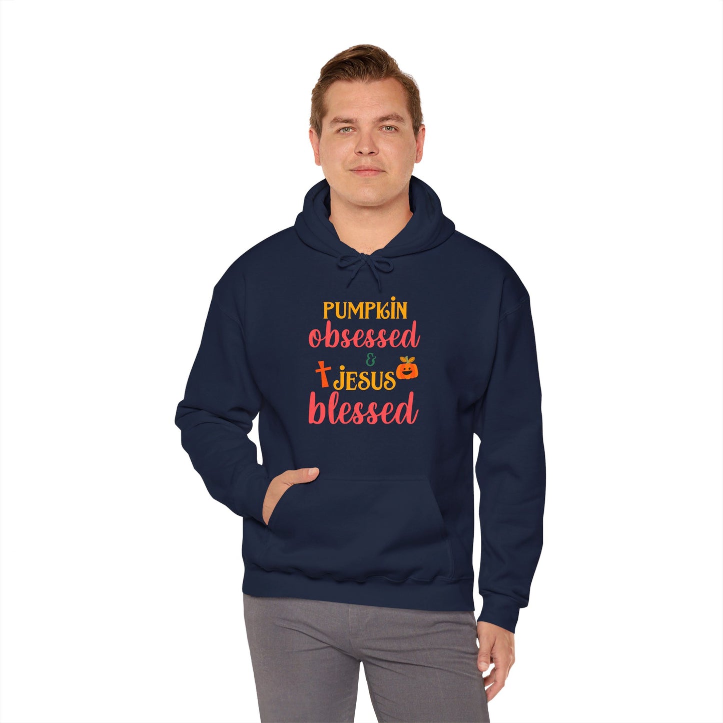 Pumpkin Obsessed And Jesus Blessed Halloween Unisex Christian Pullover Hooded Sweatshirt