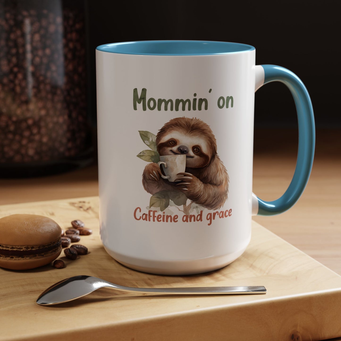 Sloth Mom Coffee Accent Mug - 'Mommin' on Caffeine and Grace' - Cute Gift for Christian Moms