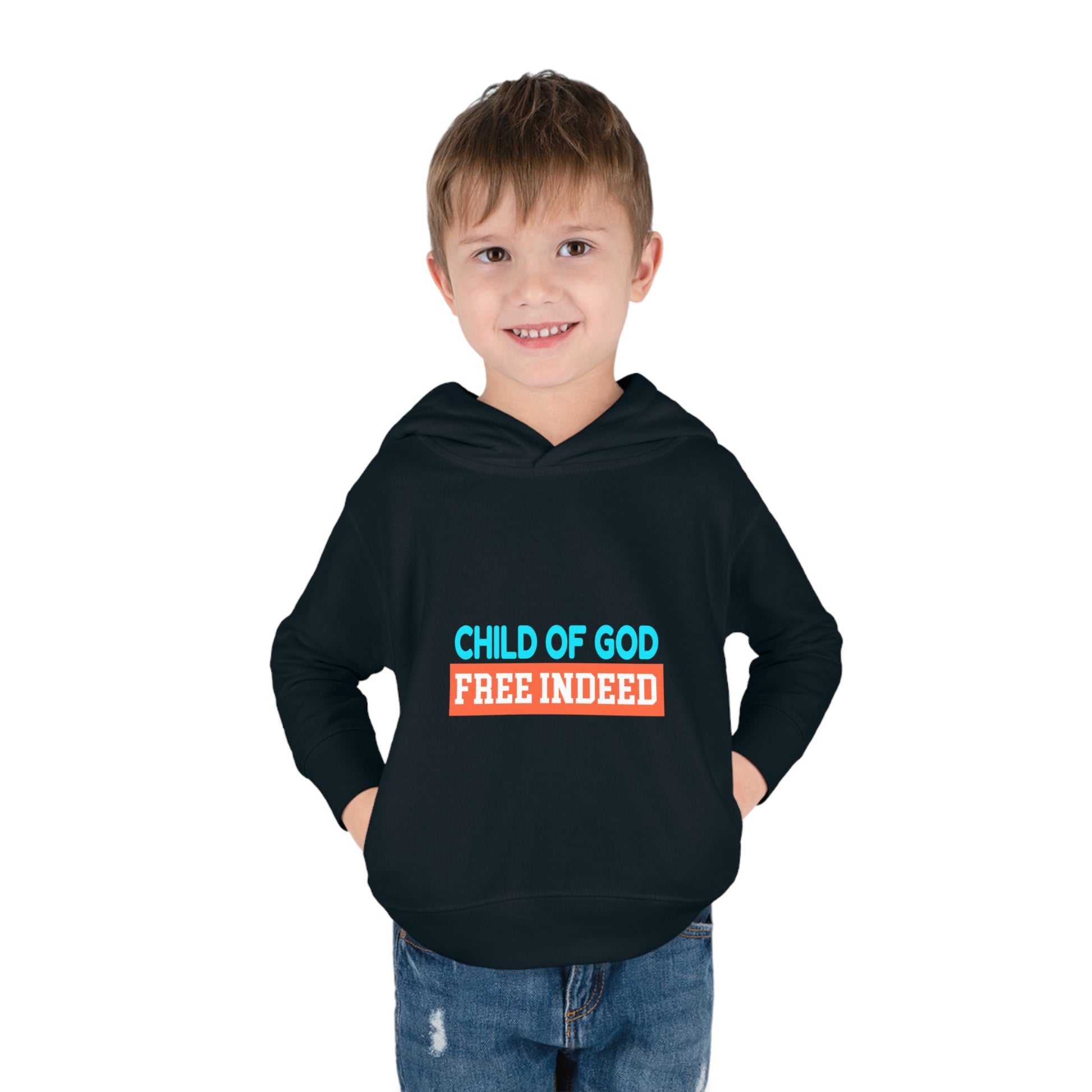 Child Of God Free Indeed Christian Toddler Pullover Fleece Hoodie Printify