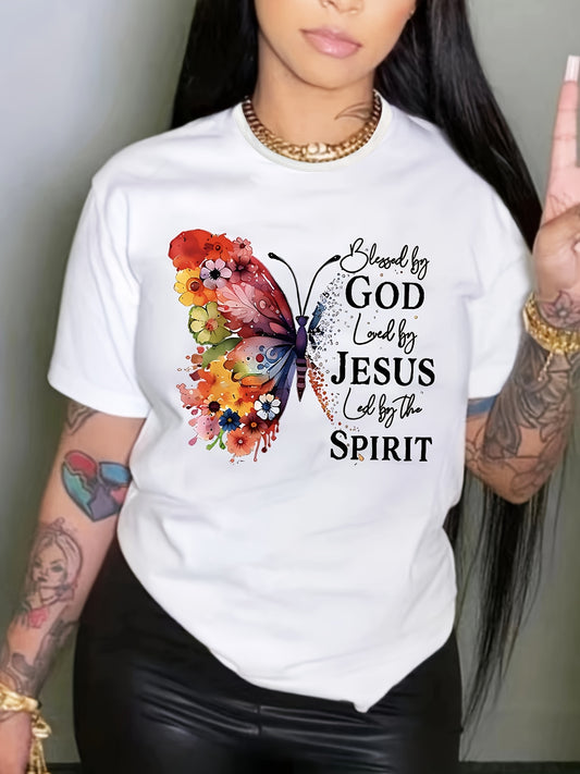 Blessed By God Loved By Jesus Led By The Holy Spirit Plus Size Women's Christian T-shirt claimedbygoddesigns