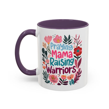 Floral Inspirational Coffee Accent Mug - Praying Mama Raising Warriors, Gift for Moms, Mother's Day Mug, Motivational Cup, Unique Kitchenware